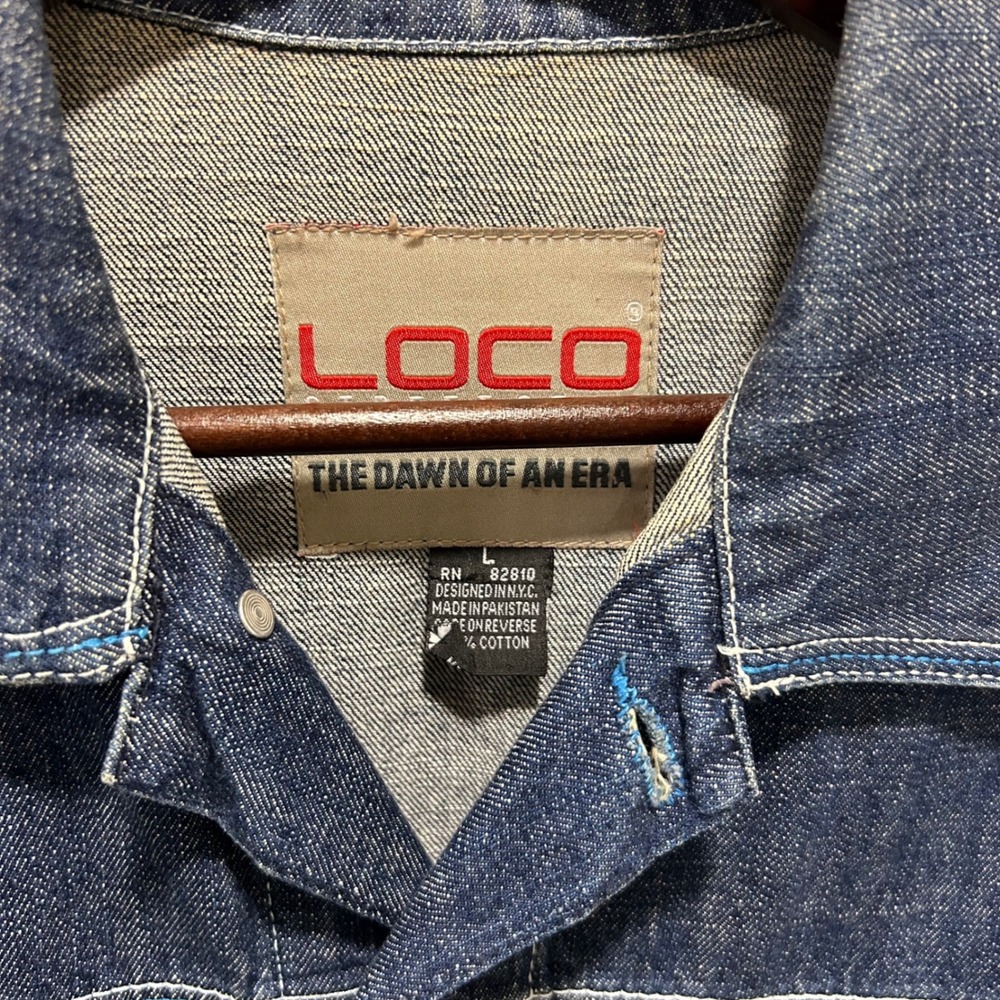 LOCO The Dawn of‎ An Era Denim Jacket Embroidered Graphic Blue Jean Coat - Picture 3 of 7